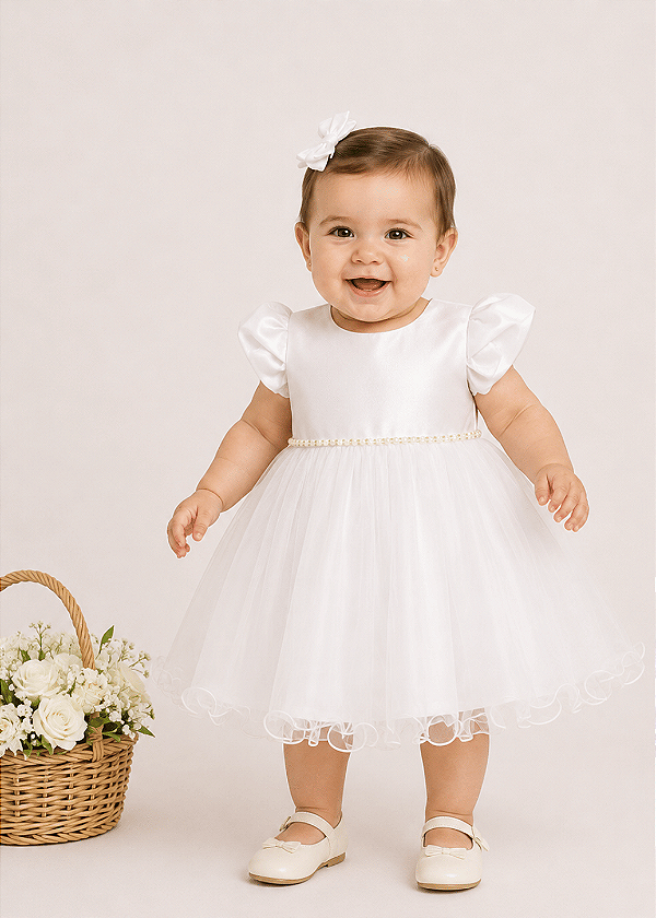 4301 Vestido Bebe Branco Batizado Luxo P ao GG