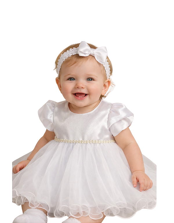 4301 Vestido Bebe Branco Batizado Luxo P ao GG