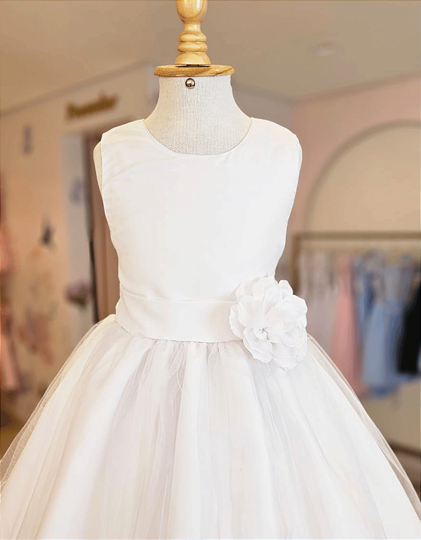 6365BR Vestido Infantil Luxo Flor Branco 4 ao 16