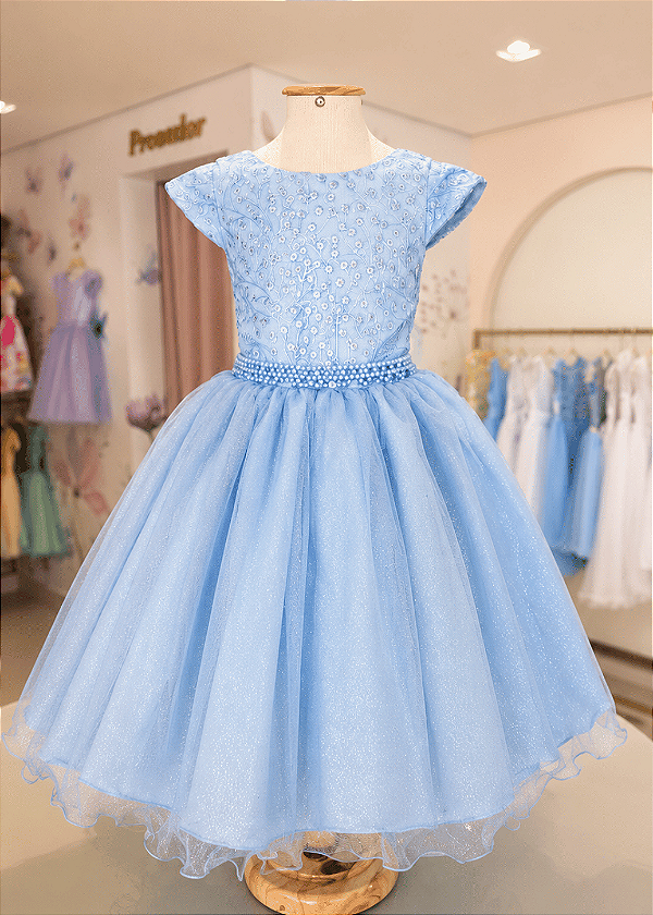 6374AZ Vestido Festa Azul Glitter 4 ao 12