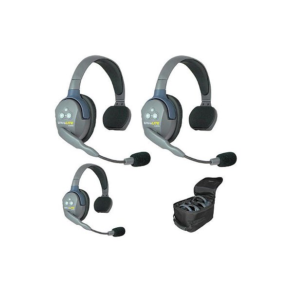 Eartec Sistema de Comunicação Sem Fio UltraLITE UL3S com 3 Headsets Single‑Ear