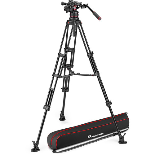 Manfrotto 612 Nitrotech | Cabeça de Vídeo Fluida e Tripé de Alumínio de Pernas Duplas com Spreader Médio