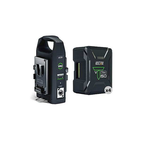 Anton Bauer Kit Titon 150 V-Mount (4 × 144 Wh) com Carregador VM2 Dual-Bay