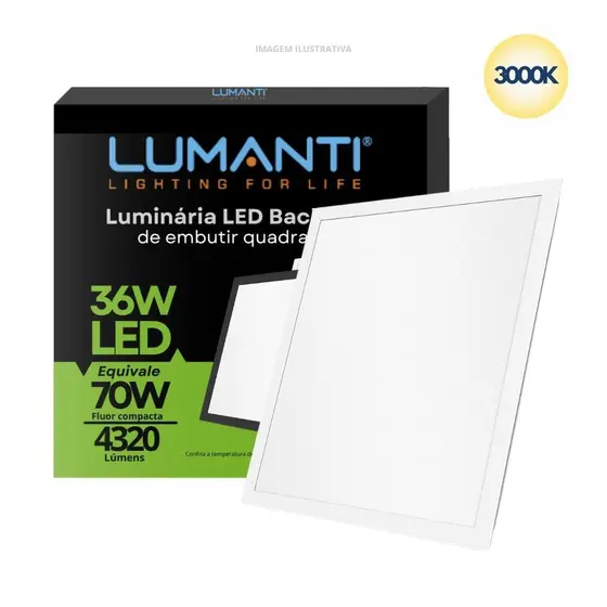 PAINEL LUMANTI LED BACKLIGHT 36W QUADRADO 3000K EMBUTIR