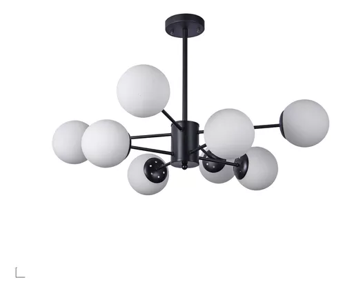 PENDENTE DINÂMICA SPUTNIK PRETO GLOBO LEITOSO E-27