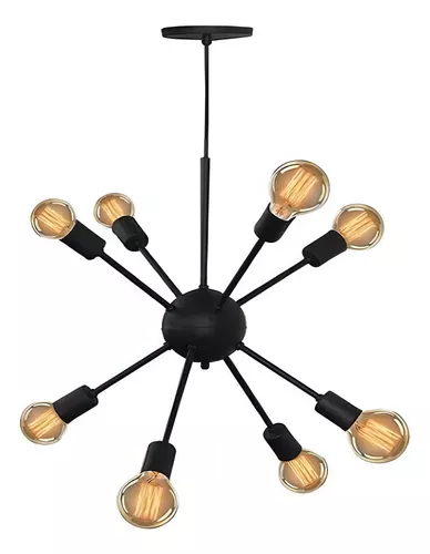 PENDENTE ENERLUX 13155 SPUTNIK ÁTOMO 8 HASTES PRETO E-27