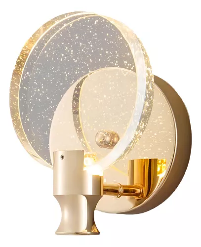 ARANDELA AAATOP REDONDA DOURADA CRISTAL C/ BOLHA 3W 3000K