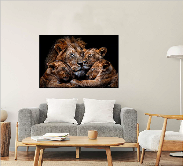 QUADRO DECORATIVO FAMILIA LEÃO 50X70CM SEM VIDRO