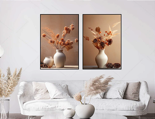 KIT 2 QUADROS DECORATIVOS PAR DE VASOS II 50X70CM SEM VIDRO