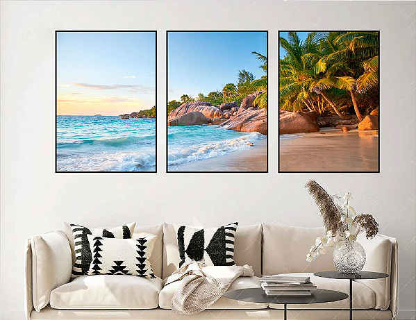 KIT 3 QUADROS DECORATIVOS PAISAGENS 50X70CM SEM VIDRO