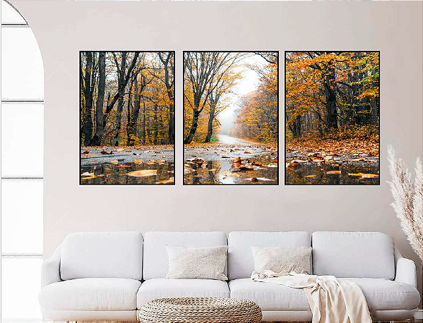 KIT 3 QUADROS DECORATIVOS PAISAGENS 50X70CM SEM VIDRO