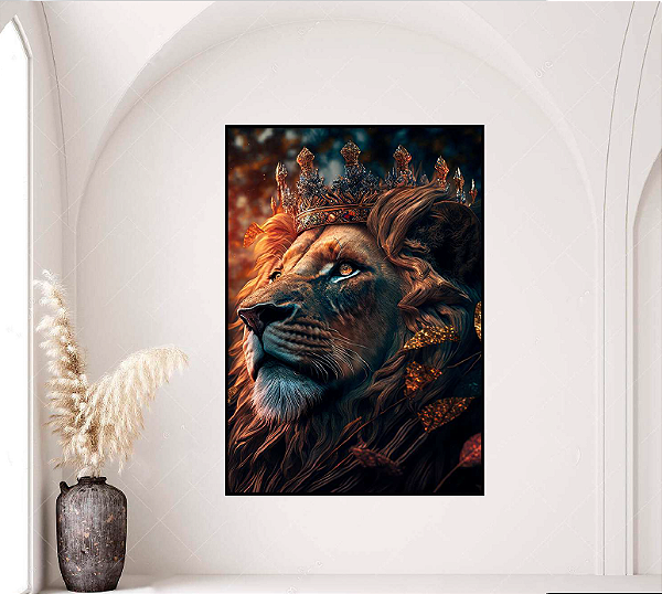 QUADRO DECORATIVO LEÃO SOLO 50X70CM SEM VIDRO