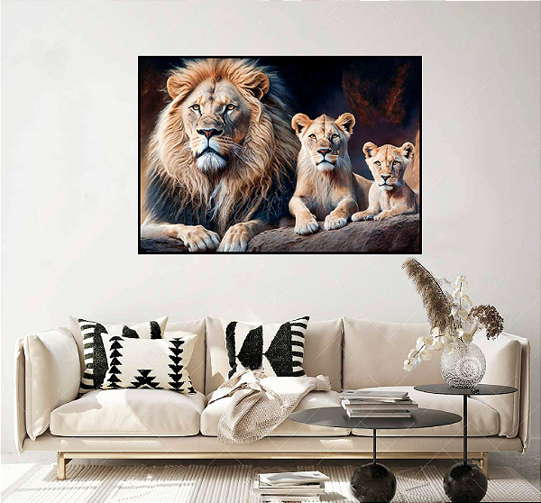 QUADRO DECORATIVO FAMÍLIA LEÃO 50X70CM SEM VIDRO