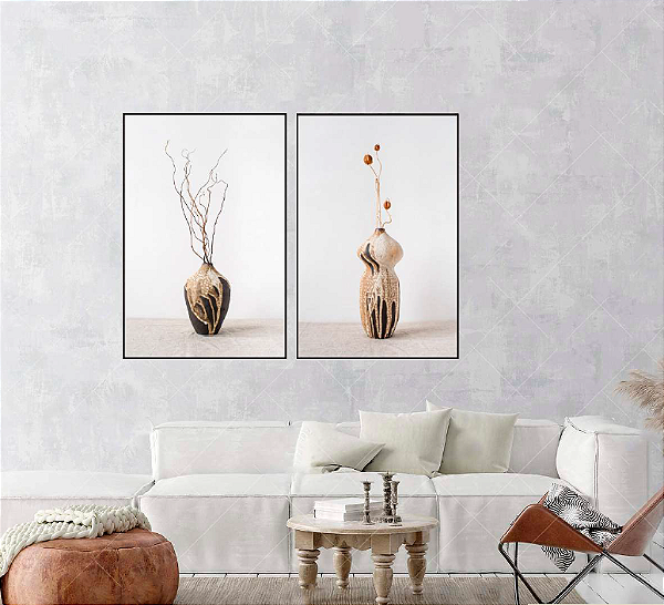 KIT 2 QUADROS DECORATIVOS PAR DE VASOS 50X70CM SEM VIDRO