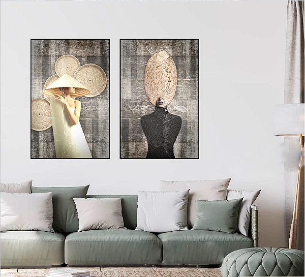 KIT 2 QUADROS DECORATIVO ABSTRATAS 70X50CM SEM VIDRO