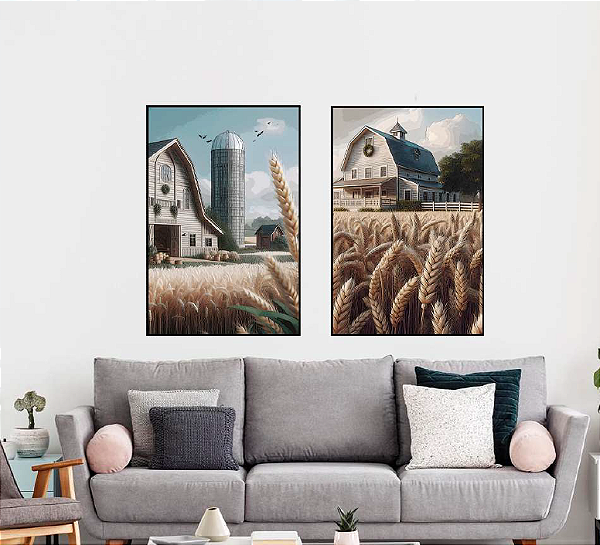 KIT 2 QUADROS DECORATIVOS PAISAGENS 50X70CM SEM VIDRO