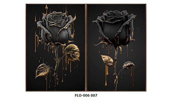 KIT 2 QUADROS DECORATIVOS FLORES PRETA 50X70CM SEM VIDRO