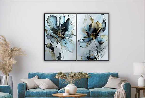 KIT 2 QUADROS DECORATIVOS FLORES VERDES 50X70CM SEM VIDRO