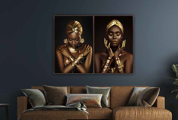 KIT 2 QUADROS DECORATIVO MULHER ABSTRATAS 70X50CM SEM VIDRO