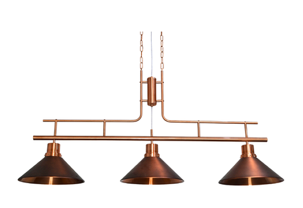 PENDENTE ZEUS 3 CONES 130CM X 65CM COBRE ENVELHECIDO