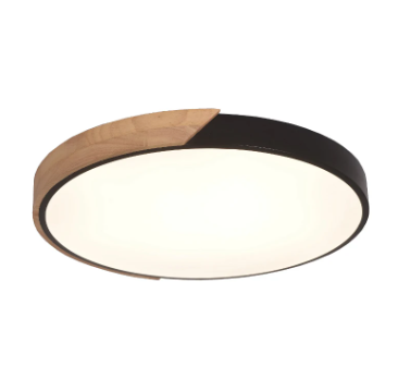 PLAFON SKYLIGHT SKY-4038R4-PT WOOD Ø40CM MADEIRA, PRETO E ACRÍLICO BRANCO 4320 LUMENS 3000K