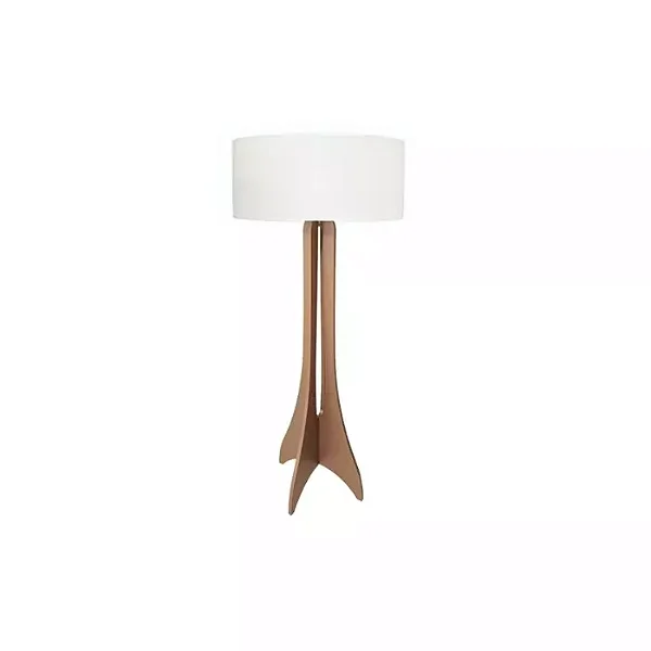 LUMINÁRIA DE CHÃO PISO  FOX LUSTRES 5408 CLEAN 158XØ60CM MADEIRA E TECIDO