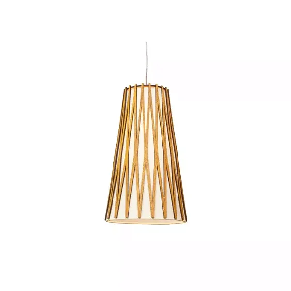 PENDENTE FOX LUSTRES L95 COCAR Ø26X40CM MADEIRA CABOS DE AÇO E CÚPULA DE TECIDO 1XE27