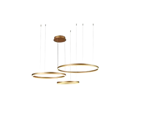 PENDENTE SINDORA QD05348 LUZ DIRETA ALUMINIO DOURADO/ ACRILICO Φ40XΦ60XΦ80CM 112W 3000K 7840LM CABO 3M
