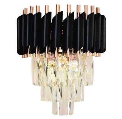 ARANDELA SINDORA DCB03913 METAL PRETO/ CRISTAL TRANSPARENTE 24X31CM E14X2