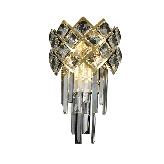 ARANDELA SINDORA DCB01005 INOX DOURADO/ CRISTAL TRANSPARENTE 37X22CM E14X2