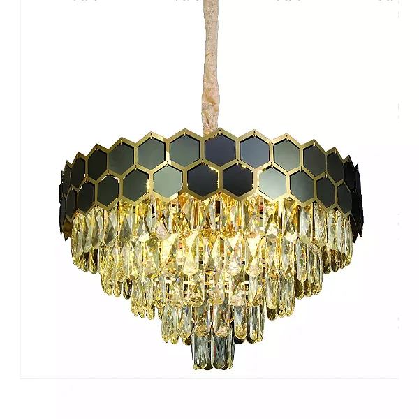 LUSTRE SINDORA DCD01007 INOX DOURADO/ CRISTAL TRANSPARENTE Φ58X37CM E14X12