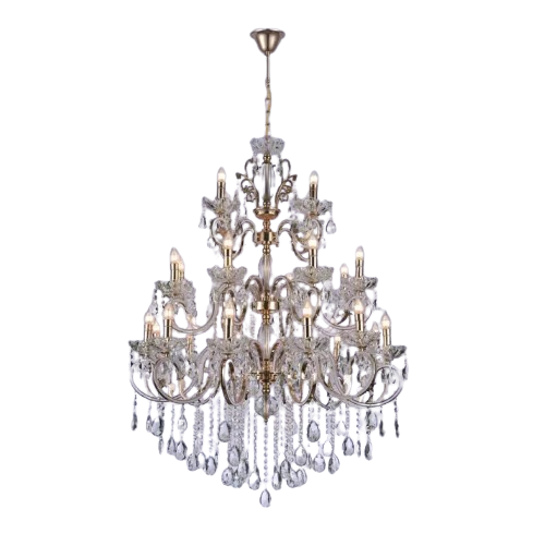 LUSTRE SINDORA DCD00480-12+8+4 METAL DOURADO/ CRISTAL BRANCO Ø100X150CM E14X24