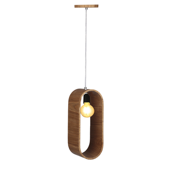PENDENTE ADRI WS4011PDIB MADEIRA OVAL 38CM 1XG9 CUPULA EM VIDRO