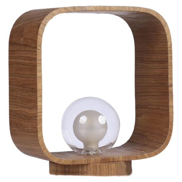 LUMINARIA ADRI DE MESA MADEIRA SLIM ARREDONDADA 25CM 1XG9 CUPULA DE VIDRO