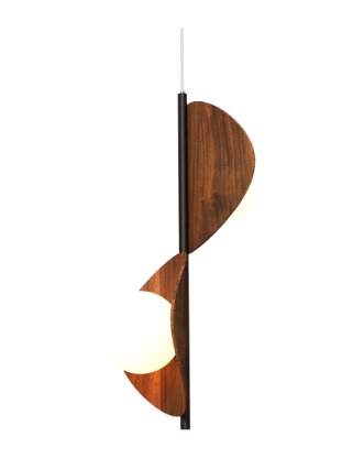 PENDENTE FOX LUSTRES MADAME 65X30X33CM MADEIRA, AÇO CARBONO E VIDRO 2XE27