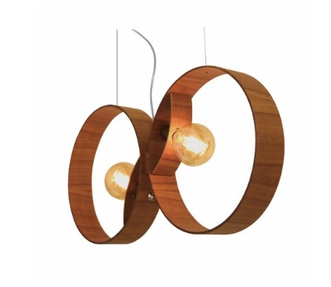 PENDENTE FOX LUSTRES HOOP 35X73CM MADEIRA E CABO DE AÇO 2XE27