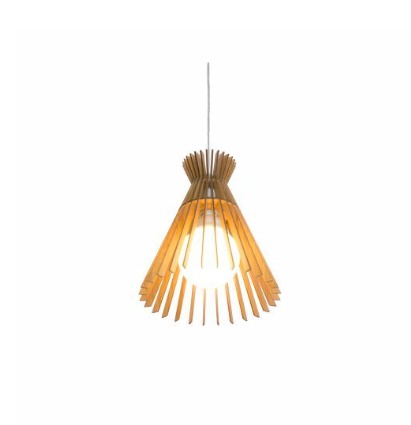 PENDENTE FOX LUSTRES 3009 RIPADA 30X27CM MADEIRA, MDF E CABO DE AÇO 1XE27