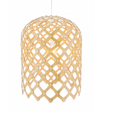PENDENTE FOX LUSTRES 330 RAIZEN 68X55CM MADEIRA, ACRÍLICO E CABO DE AÇO 1XE27