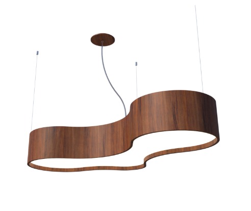 PENDENTE FOX LUSTRES 4005 SEMI CILÍNDRICO 16X108X54CM MADEIRA, MDF,  ACRÍLICO E CABO DE AÇO 6XE27
