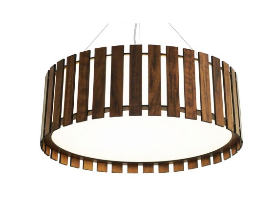 PENDENTE FOX LUSTRES 692 CILÍNDRICO Ø80X21CM MADEIRA, MDF, ACRÍLICO, CABO DE AÇO 6XE27