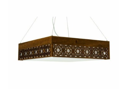 PENDENTE FOX LUSTRES 820 LASER 15X50X50CM MADEIRA, MDF, ACRÍLICO, CABO DE AÇO 4XE27