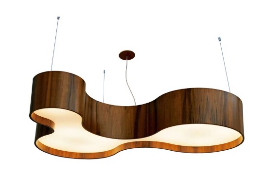 PENDENTE FOX LUSTRES 551 SEMI CILÍNDRICO 21X140X98CM MADEIRA E ACRÍLICO 10XE27