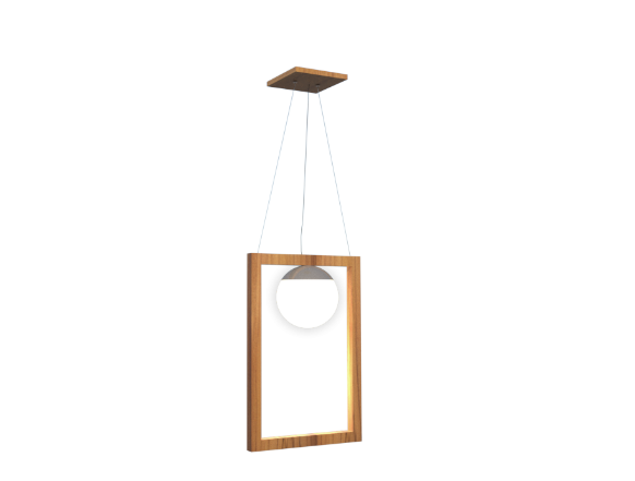 PENDENTE FOX LUSTRES 945 ORB LED 40X32X15 LÂMINA NATURAL DE MADEIRA, VIDRO CABO DE AÇO 1XE27