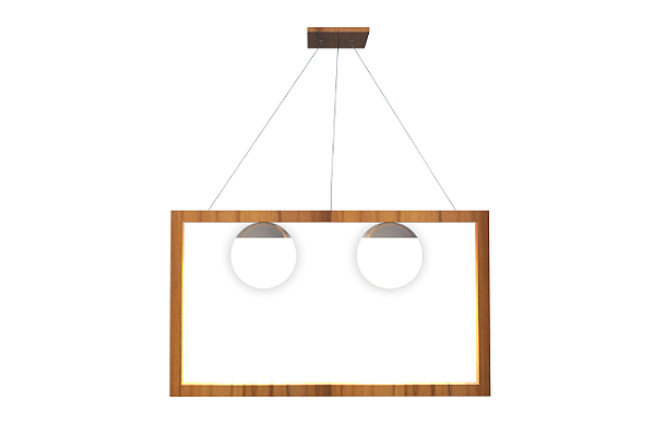 PENDENTE FOX LUSTRES 946 ORB LED 40X65X15 LÂMINA NATURAL DE MADEIRA, VIDRO CABO DE AÇO 2XE27