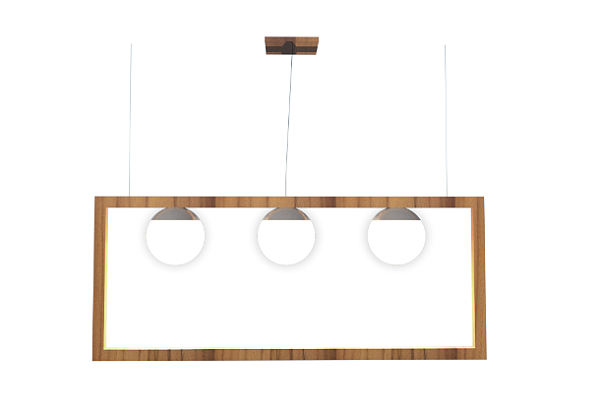 PENDENTE FOX LUSTRES 947 ORB LED 40X90X15 LÂMINA NATURAL DE MADEIRA, VIDRO CABO DE AÇO 3XE27