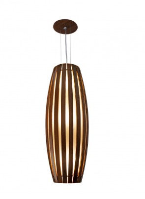 PENDENTE FOX LUSTRES A91 BARRIL Ø30X102CM MADEIRA, MDF, CABO DE AÇO E CÚPULA DE TECIDO 1XE27