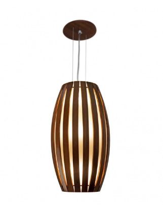 PENDENTE FOX LUSTRES A90-2 BARRIL Ø22X43CM MADEIRA, MDF, CABO DE AÇO E CÚPULA DE TECIDO 1XE27