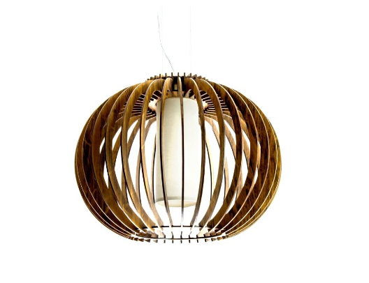 PENDENTE FOX LUSTRES L30 RIPADA Ø45X35CM MADEIRA, MDF, CABO DE AÇO E CÚPULA DE TECIDO 1XE27