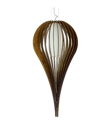 PENDENTE FOX LUSTRES L50 RIPADA Ø28X55CM MADEIRA, MDF, CABO DE AÇO E CÚPULA DE TECIDO 1XE27