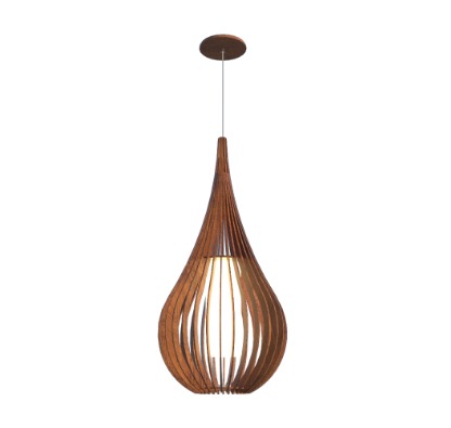 PENDENTE FOX LUSTRES L57 RIPADA Ø39X78CM MADEIRA, MDF, CABO DE AÇO E CÚPULA DE TECIDO 1XE27